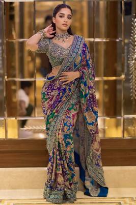 Multicolor silk printed kalamkari heavy look ethnic saree with blouse 1