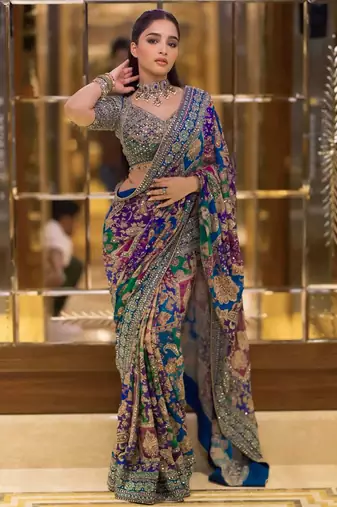 Multicolor silk printed kalamkari heavy look ethnic saree with blouse