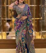 Multicolor silk printed kalamkari heavy look ethnic saree with blouse