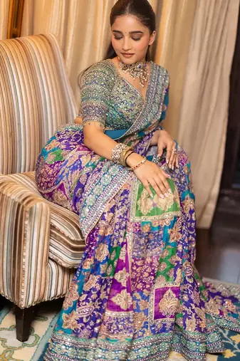 Multicolor silk printed kalamkari heavy look ethnic saree with blouse
