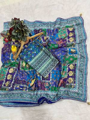 Multicolor silk printed kalamkari heavy look ethnic saree with blouse 5