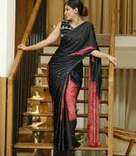 Black silk embroidered mirror work heavy look ethnic saree with blouse