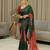 Green silk embroidered mirror work heavy look ethnic saree with blouse