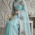 Sky blue organza embroidered thread work heavy look ethnic saree with blouse