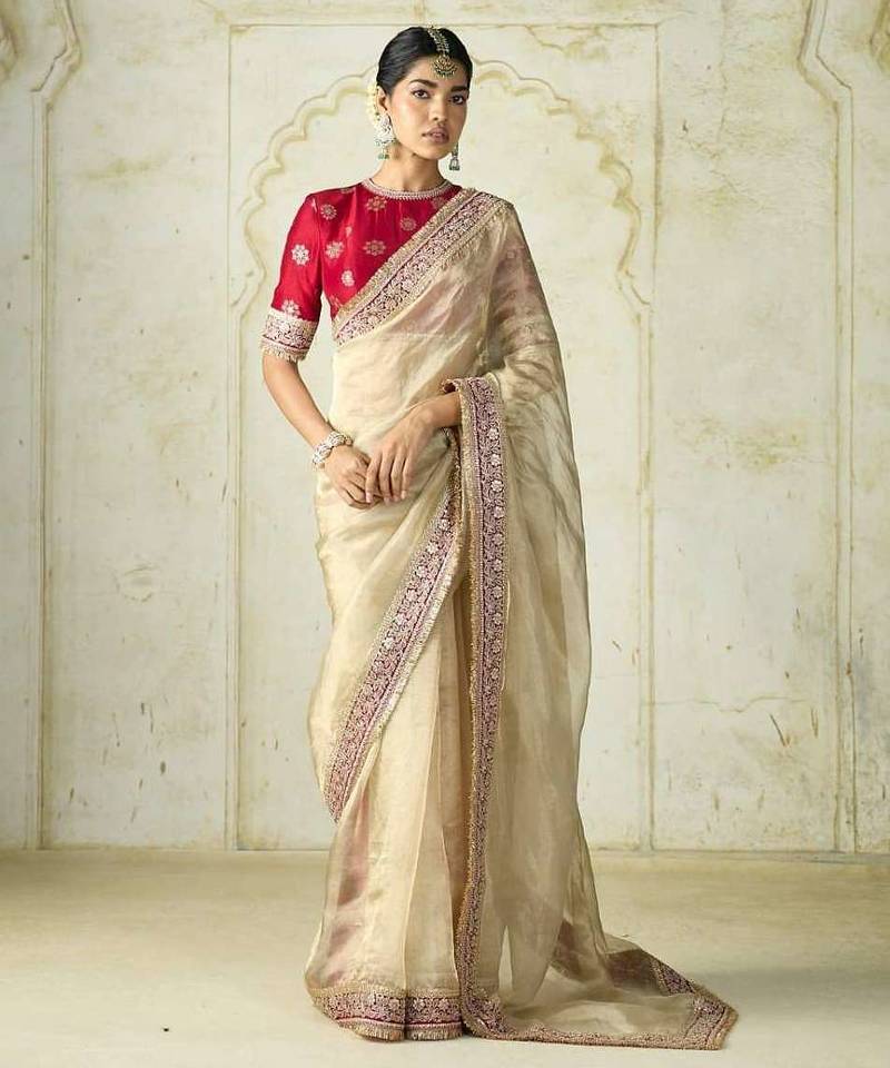 Multicolor net embroidered sequins work heavy look ethnic saree with blouse