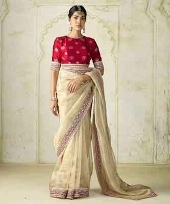 Multicolor net embroidered sequins work heavy look ethnic saree with blouse 2