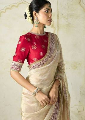 Multicolor net embroidered sequins work heavy look ethnic saree with blouse 4