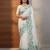 Green organza printed floral print heavy look ethnic saree with blouse