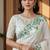 Green organza printed floral print heavy look ethnic saree with blouse