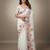 Pink organza printed floral print heavy look ethnic saree with blouse