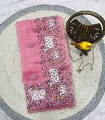 Pink georgette embroidered thread work heavy look ethnic saree with blouse