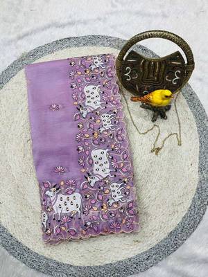 Purple georgette embroidered thread work heavy look ethnic saree with blouse 1