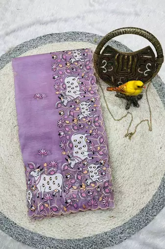 Purple georgette embroidered thread work heavy look ethnic saree with blouse