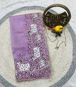 Purple georgette embroidered thread work heavy look ethnic saree with blouse