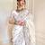 White georgette embroidered thread work heavy look ethnic saree with blouse