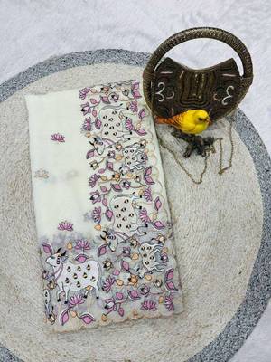 White georgette embroidered thread work heavy look ethnic saree with blouse 5