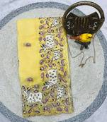 Yellow georgette embroidered thread work heavy look ethnic saree with blouse