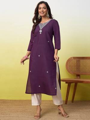 Floral embroidered silk blend v neck kurti for women 1