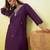 Floral embroidered silk blend v neck kurti for women