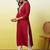Floral embroidered silk blend v neck kurti for women