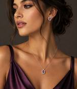Elegant emerald purple crystal pendant necklace & stud earrings set |  american diamond jewelry set