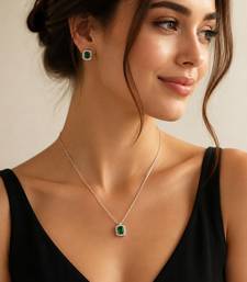 Elegant emerald green crystal pendant necklace & stud earrings set |  american diamond jewelry set