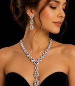 Luxury pink crystal & american diamond necklace set with matching drop earrings bridal jewellery set