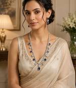 Luxury blue sapphire & kundan statement necklace set with matching earrings jewellery set