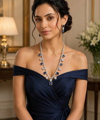 Luxury blue sapphire & kundan statement necklace set with matching earrings jewellery set 2