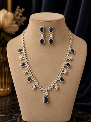 Luxury blue sapphire & kundan statement necklace set with matching earrings jewellery set 3