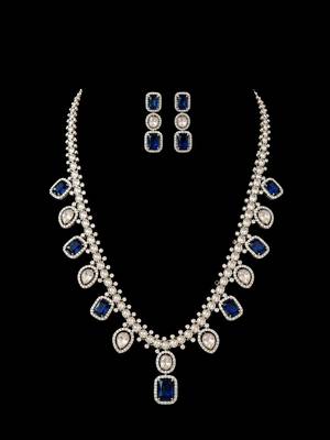 Luxury blue sapphire & kundan statement necklace set with matching earrings jewellery set 4
