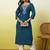 Floral embroidered silk blend v neck kurti for women