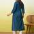 Floral embroidered silk blend v neck kurti for women