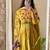 Women's Mustard Cotton Blend Embroidered Kurta Pant Dupatta Set