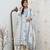 Women's White & Blue Floral Printed Cotton Blend Kurta Pant Dupatta Set