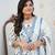 Women's White & Blue Floral Printed Cotton Blend Kurta Pant Dupatta Set