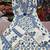 Women's White & Blue Floral Printed Cotton Blend Kurta Pant Dupatta Set