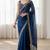 Teal silk embroidered sequins work heavy look ethnic saree with blouse