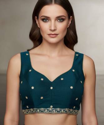 Blue chiffon embroidered zari work heavy look ethnic saree with blouse 5
