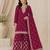 red chinon semi stitched suit with embroidery & sequence work