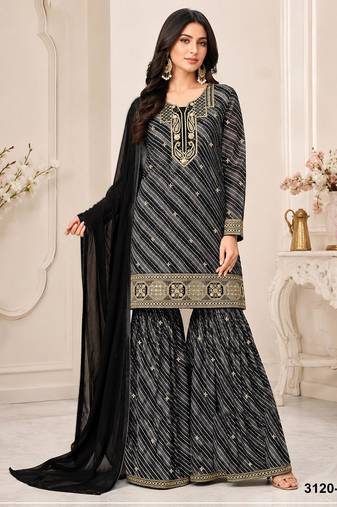 black georgette semi stitched suit with embroidery & sequence work
