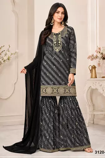 black georgette semi stitched suit with embroidery & sequence work