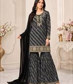 black georgette semi stitched suit with embroidery & sequence work