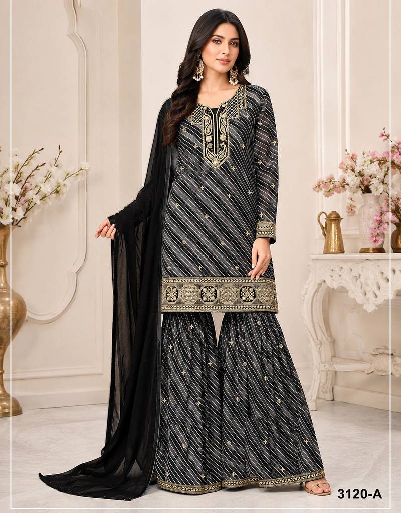 black georgette semi stitched suit with embroidery & sequence work
