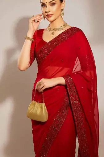 Multicolor satin embroidered sequins work heavy look ethnic saree with blouse