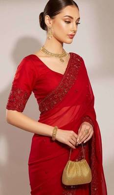 Multicolor satin embroidered sequins work heavy look ethnic saree with blouse 3