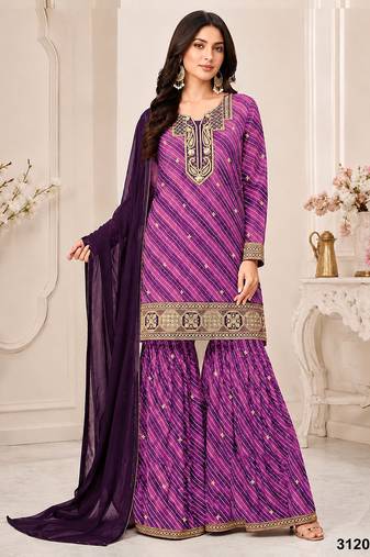 purple georgette semi stitched suit with embroidery & sequence work