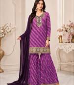 purple georgette semi stitched suit with embroidery & sequence work