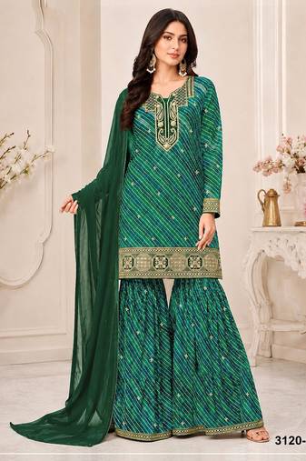 emerald georgette semi stitched suit with embroidery & sequence work