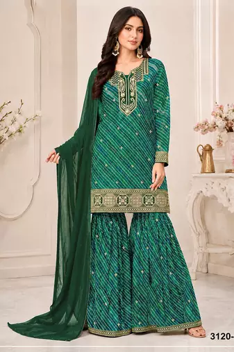 emerald georgette semi stitched suit with embroidery & sequence work